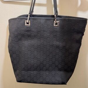 Gucci vintage black monogram tote bag canvas and leather